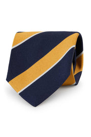 Blue & yellow regimental silk hand made tie