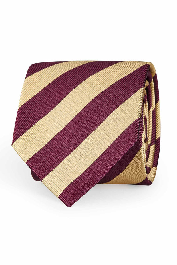 Regimental yellow and burgundy hand made silk tie