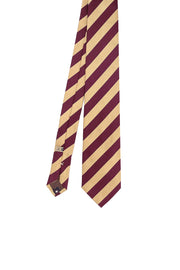Regimental yellow and burgundy hand made silk tie