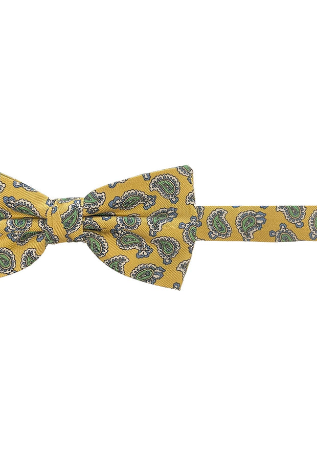 Yellow green paisley printed bow tie