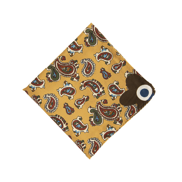 Burgundy jacquard tie and yellow pocket square set - Fumagalli 1891