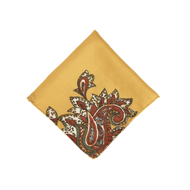 Set cravatta stampata burgundy e fazzoletto giallo- Fumagalli 1891