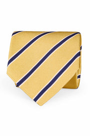 Yellow little blue striped regimental silk hand made tie
