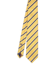 Yellow little blue striped regimental silk hand made tie