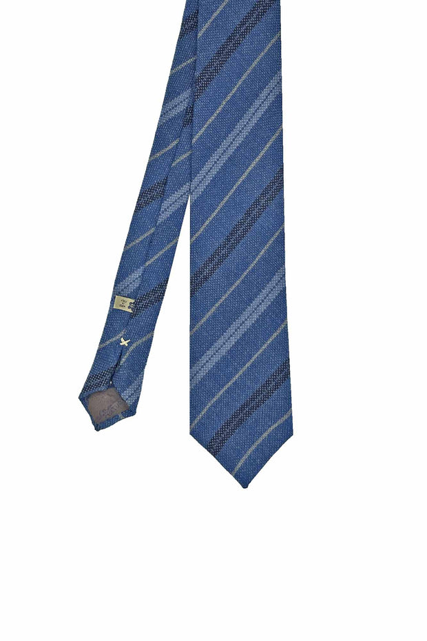 Blue little irregular striped wool tie