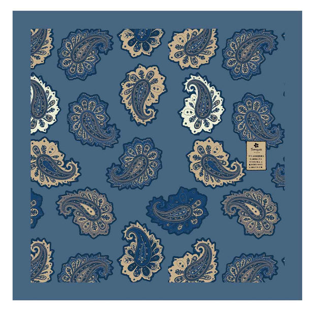 Light Blue Macro paisley design printed silk pocket square