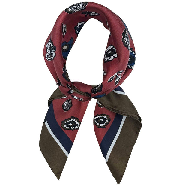 RED SILK NECKERCHIEF WITH FLORAL PRINT