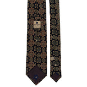 Brown silk hand made tie with medalions