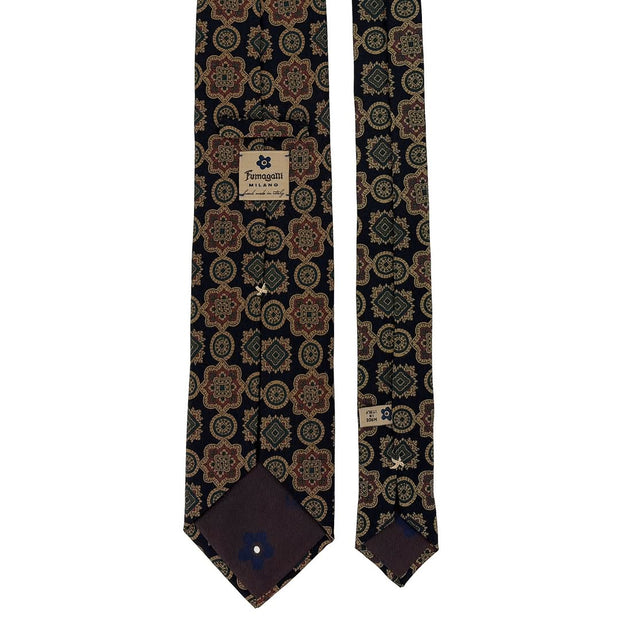 Brown silk hand made tie with medalions