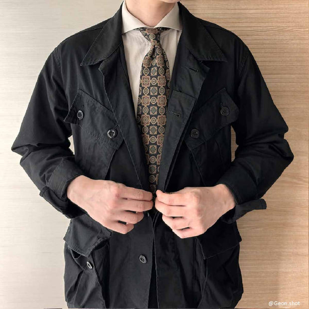 Brown silk hand made tie with medalions