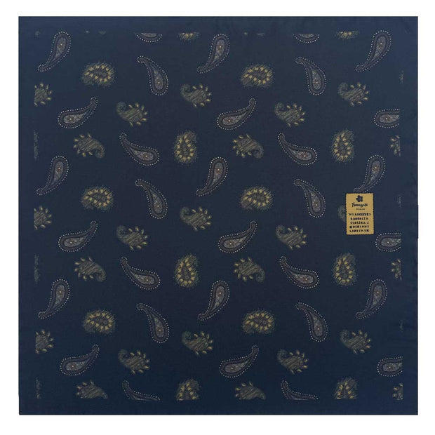 Black paisley design printed silk pocket square