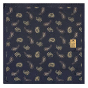 Dark blue paisley design printed silk pocket square