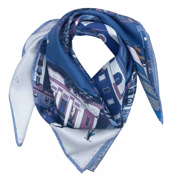 Como Blue-Lilac-Light Blue silk scarf 90