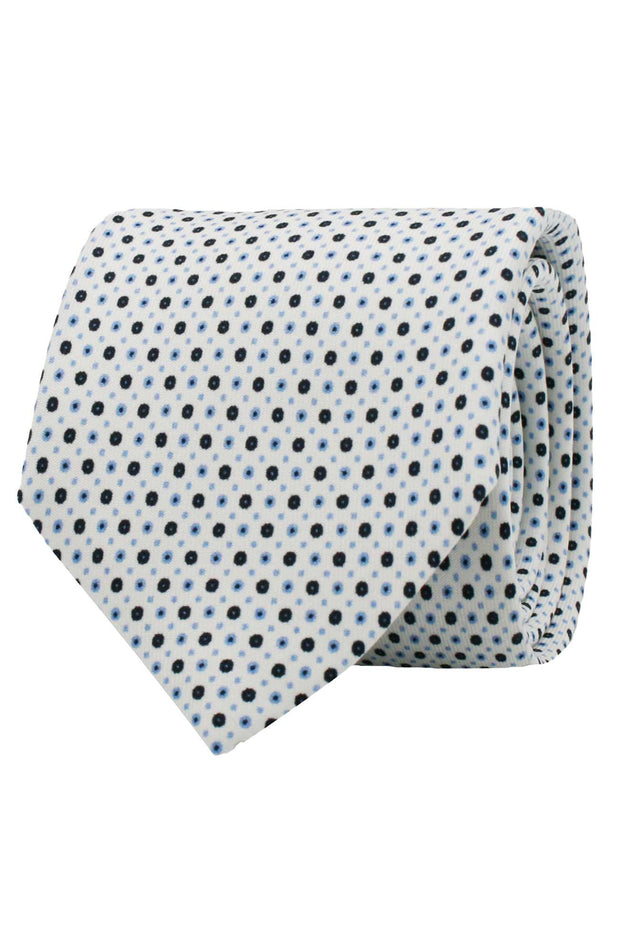 WHITE PRINTED TIE WITH MICRO GEOMETRICAL DESIGN