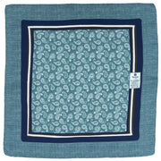 Light Blue paisley design in a frame printed silk pocket square