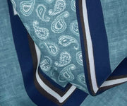 Light Blue paisley design in a frame printed silk pocket square