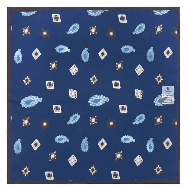 Blue paisley and diamond design silk pocket square