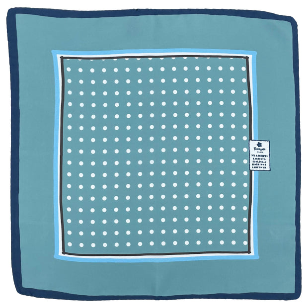 Light blue with white dot in a frame silk pocket square