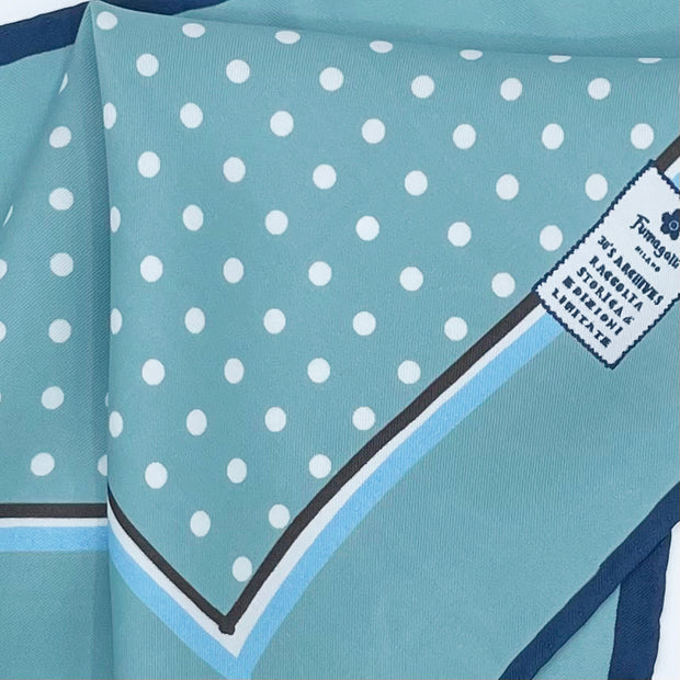 Light blue with white dot in a frame silk pocket square