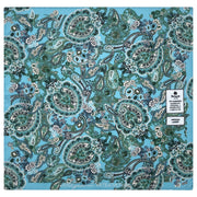 Fazzoletto azzurro e verde con fiori e paisley in seta-cotone