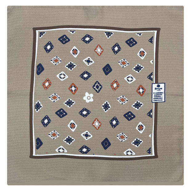 Beige diamonds in a frame printed silk pocket square