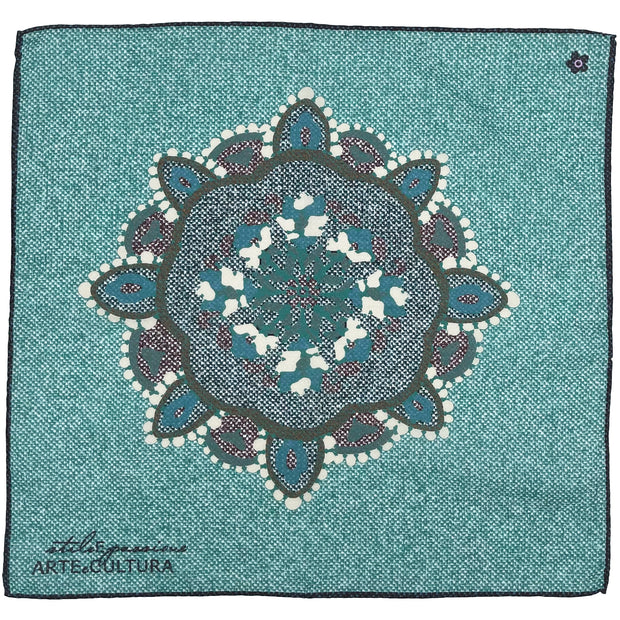 Fazzoletto verde in seta-cotone con stampa mandala