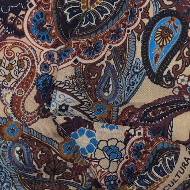 Beige Pure Italian Wool Abstract Paisley Design Pocket Square