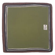 Green plain with brown frame printed silk pocket square