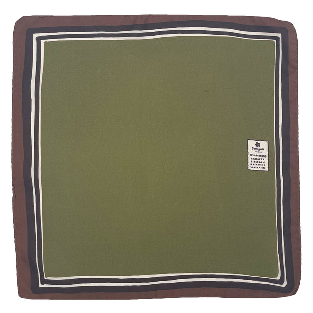 Green plain with brown frame printed silk pocket square