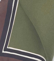 Green plain with brown frame printed silk pocket square