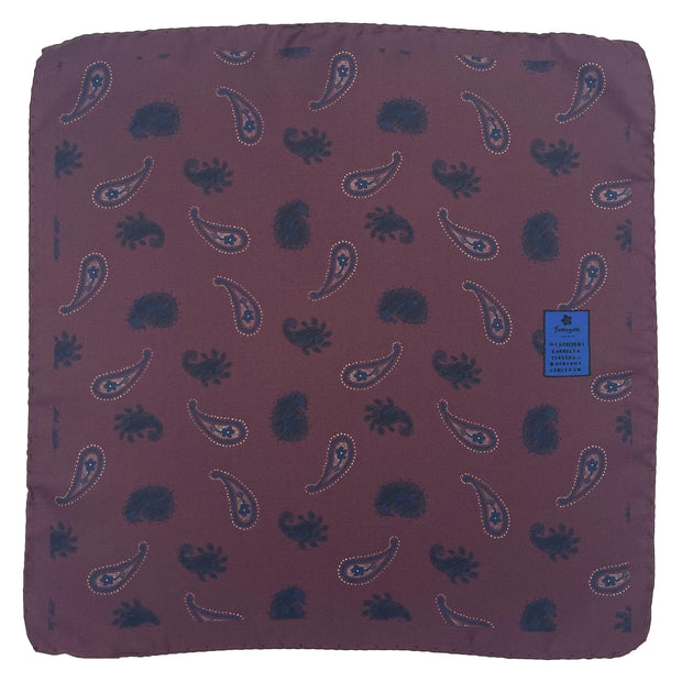 Bourgundy paisley design printed silk pocket square