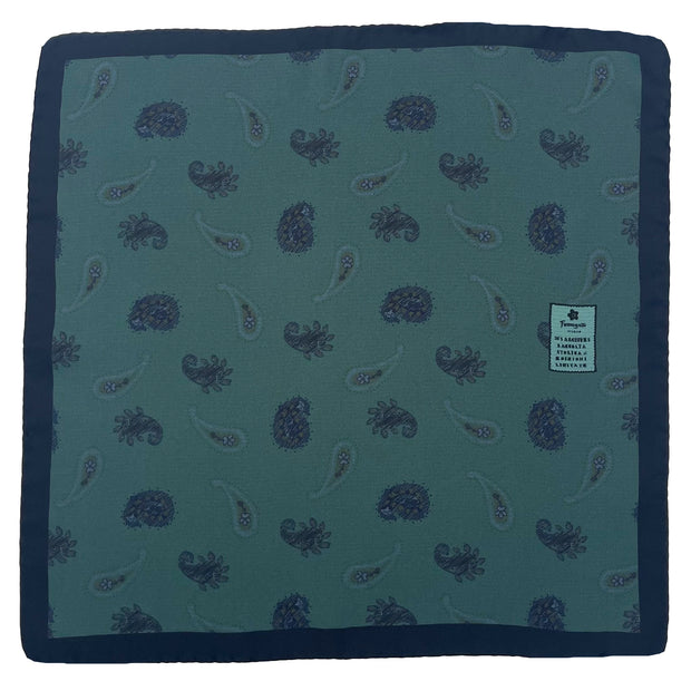 Dark Green paisley design printed silk pocket square