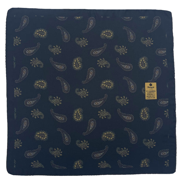 Black paisley design printed silk pocket square