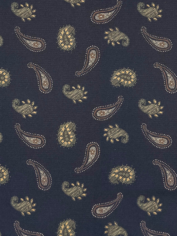 Dark blue paisley design printed silk pocket square