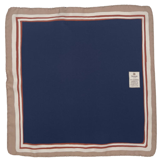 Blue plain with beige frame printed silk pocket square