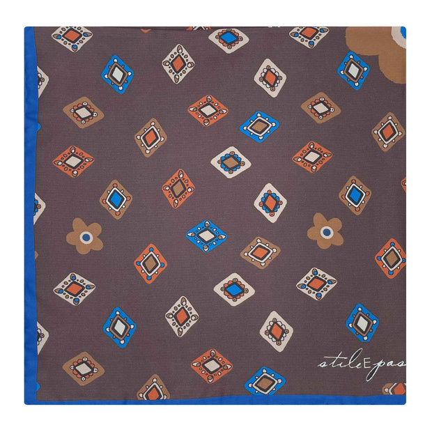BANDANA MARRONE STAMPA DIAMANTI E FIORI 