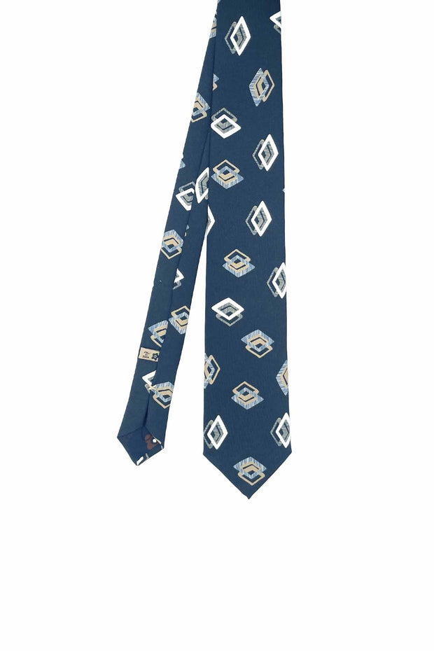 TOKYO - blue diamond vintage patterned printed silk hand made tie