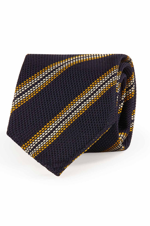 Cravatta righe blu,gialle e bianche in garza fine - Fumagalli 1891
