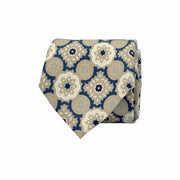 TOKYO - Cravatta in seta stampata con motivo a diamante blu e beige 