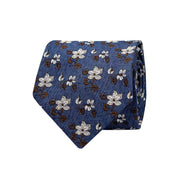 Light blue white floral jacquard silk hand made tie

