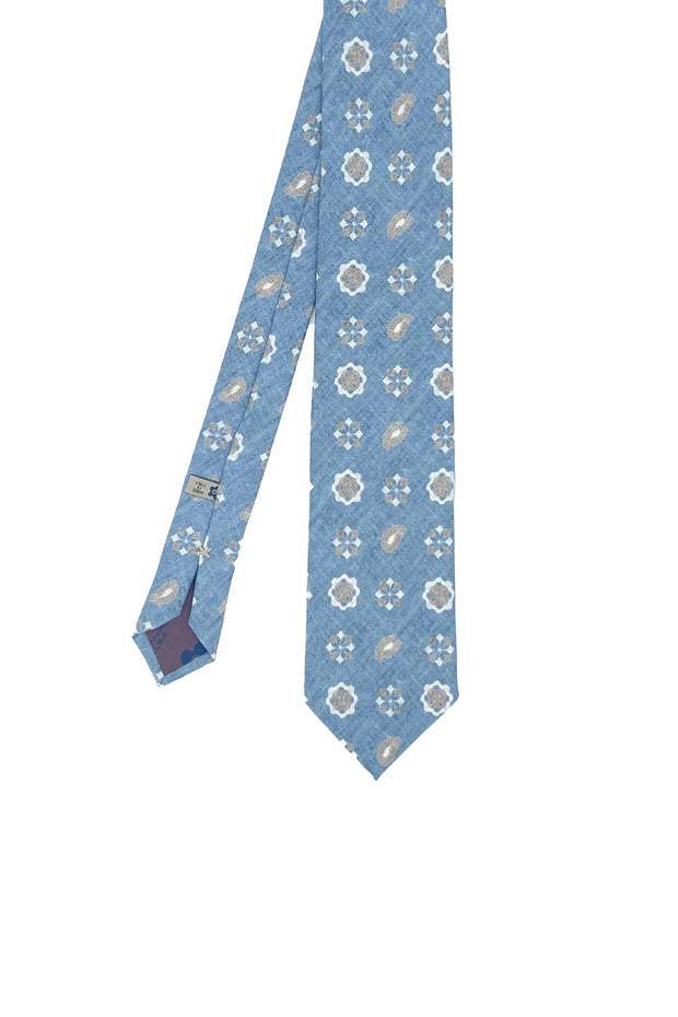 TOKYO - Cravatta stampata azzurra con diamanti, medaglioni e paisley