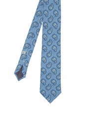 Light blue macro white paisley printed silk tie