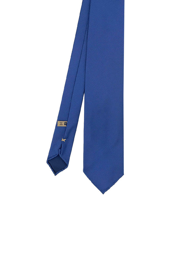 Light Blue plain repsone pure silk unlined handmade tie - Fumagalli 1891