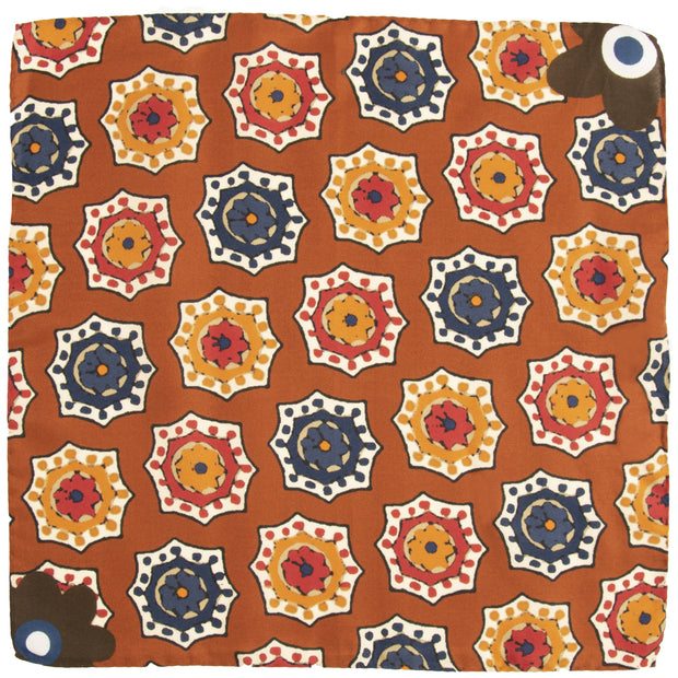 Orange Ultra Soft Silk & Cotton Medallion Pocket Square