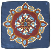 Fazzoletto blu in seta-cotone con stampa mandala