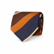 Regimental tie blue orange brown and beige