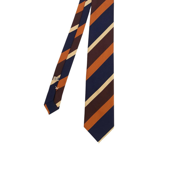 Regimental tie blue orange brown and beige