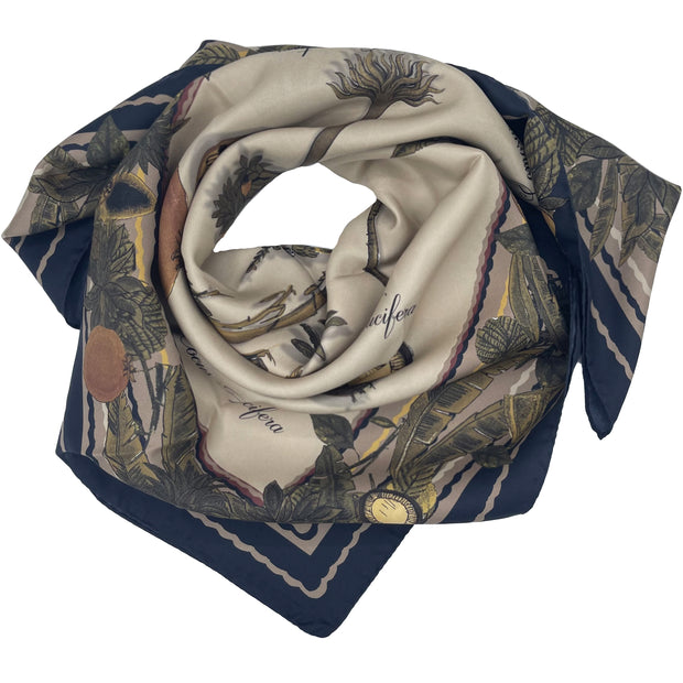 Beige with black frame exotic fruits scarf 90