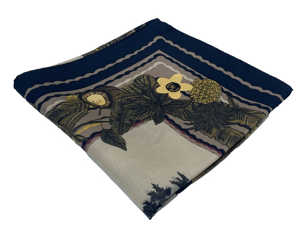 Beige with black frame exotic fruits scarf 90