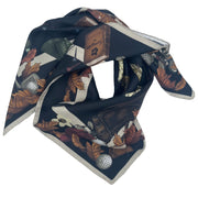 Black and Beige golf themed silk scarf 90